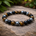 🐅 Triple Protection Bracelet: Tiger’s Eye, Hematite & Obsidian – Courage, Luck & Grounding 🌟💪